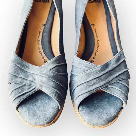 Sofft Olwen Women's Iris Blue Suede Open Toe Cork Platform Wedge Sandal Size 11M - Picture 8 of 15